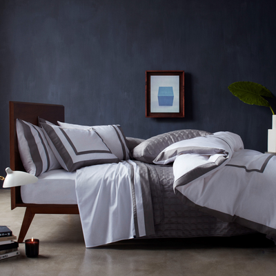 With a bold double border, The Hudson is sustainably made in the USA with luxury Italian percale + sateen fabrics. Soft, breathable sheets for your most comfortable night's sleep!
